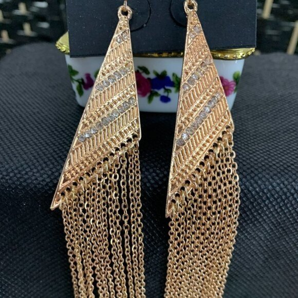 Rampage Rose-Gold Geometric XL Fringe Earrings - Picture 2 of 3